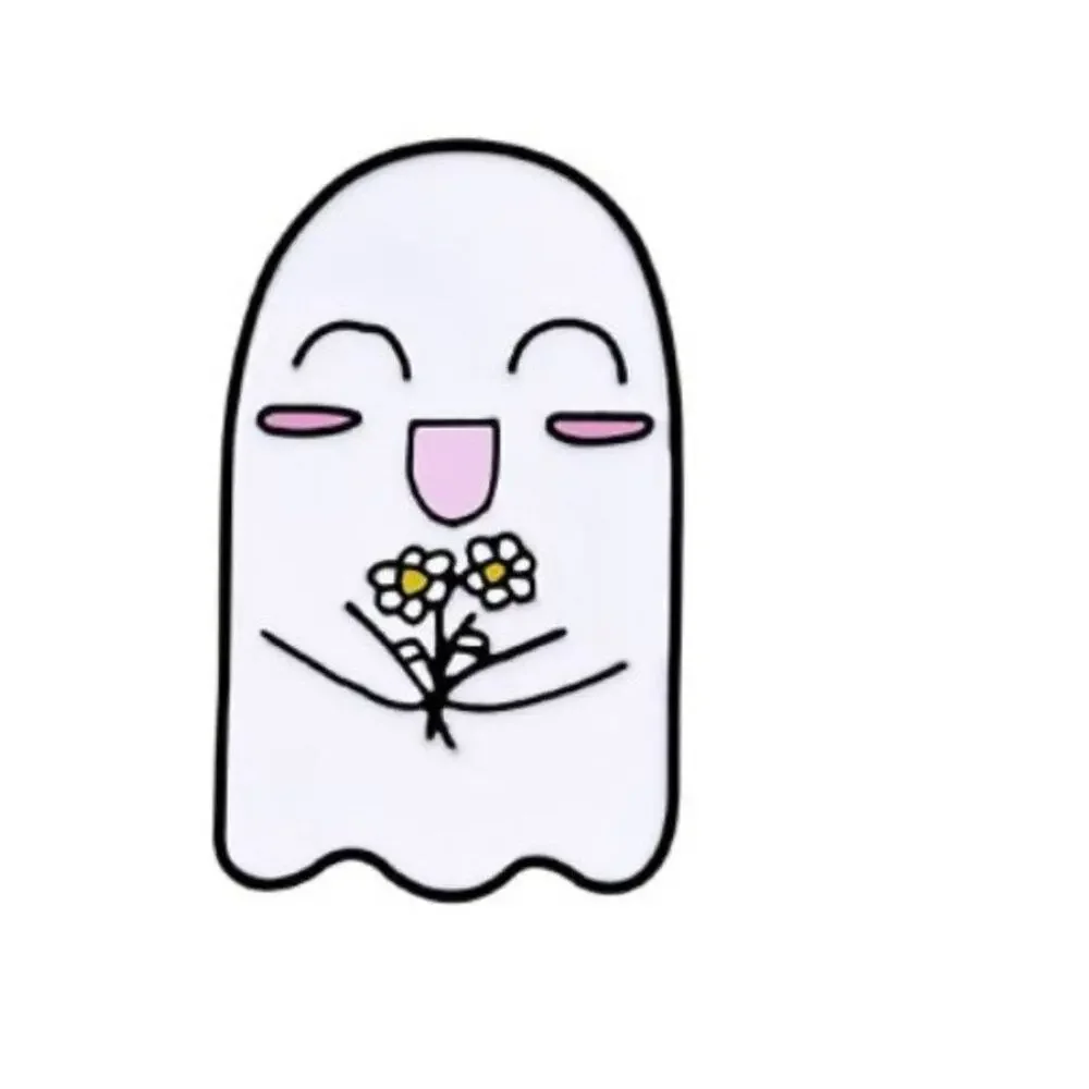 Ghost Holding Flowers Pin Brooch Halloween